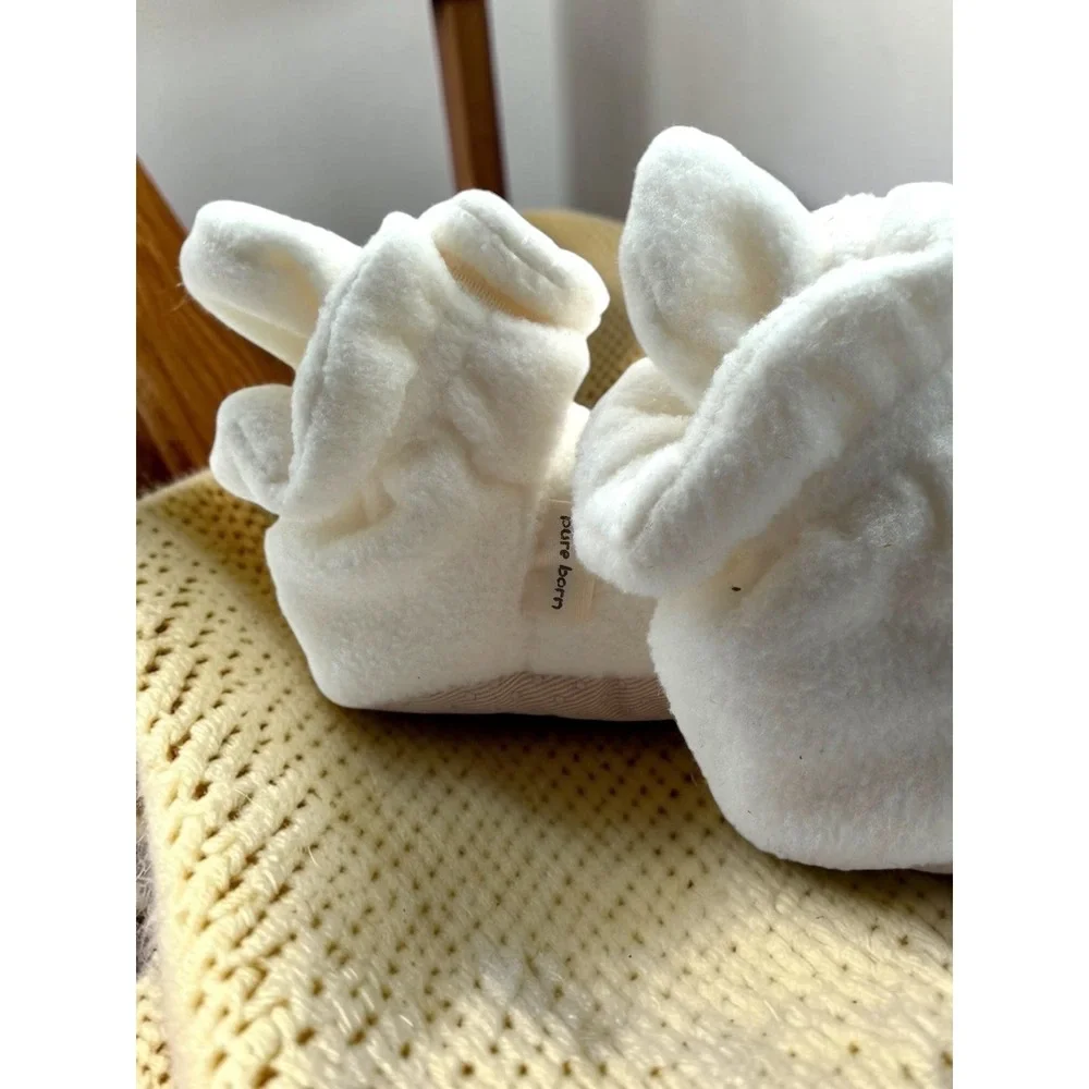 Pure Born Fleece Non Slip Ankle Wrap Stay On Baby Booties Off White Infant